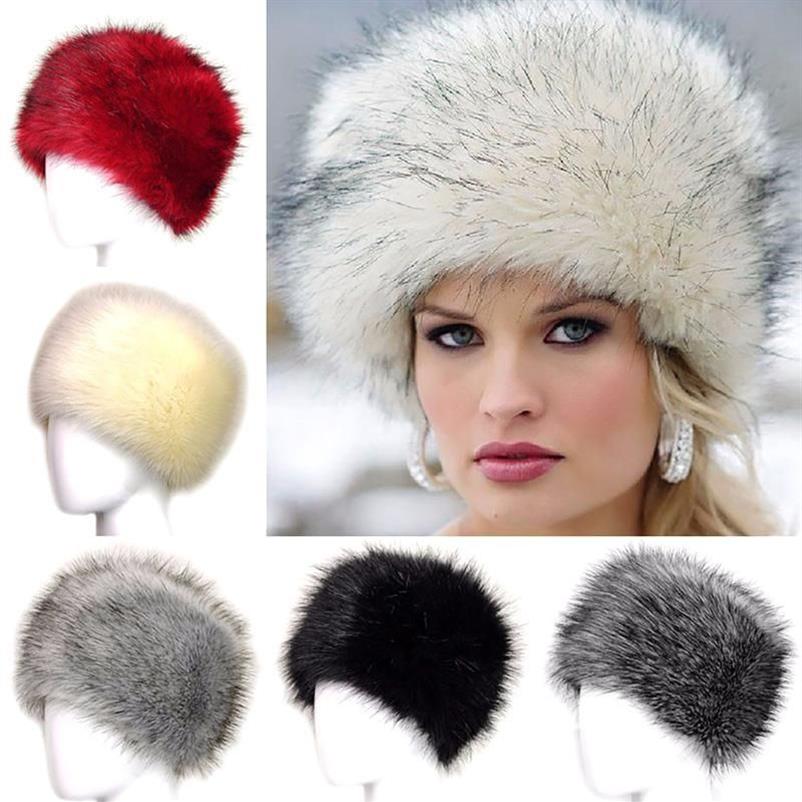 Basker falska päls hatt kvinnor beanie cap mode vinter varm fluffig faux kvinnlig utomhus snö ryska hink kapberets beretsberets219v