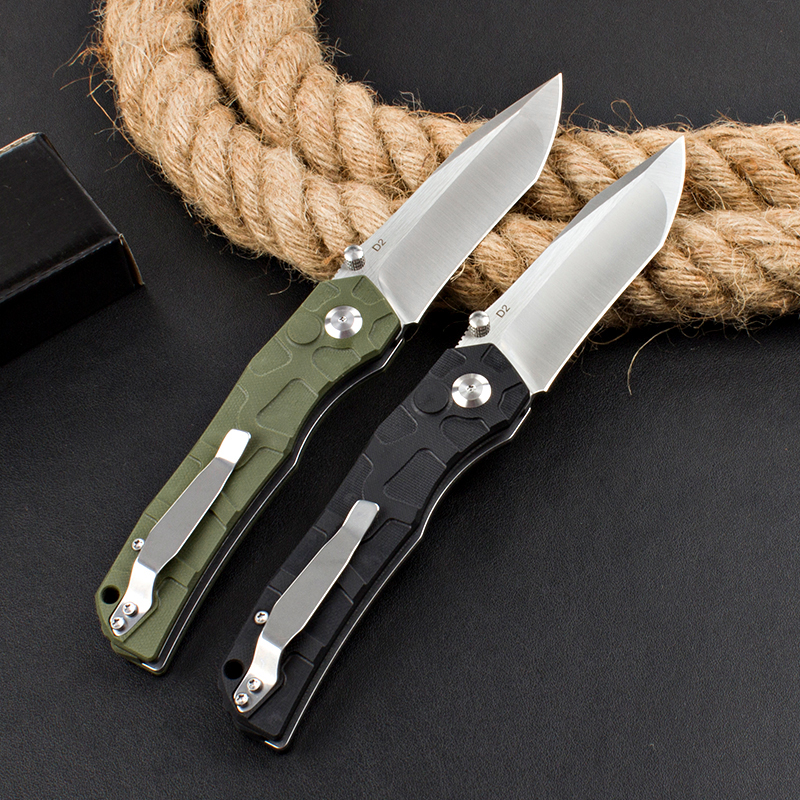 Couteau pliant de poche EDC avec bouton à tête d'ours russe, avec manche G10, lame D2, survie en plein air, Camping, chasse, couteaux de cuisine utilitaires, outil