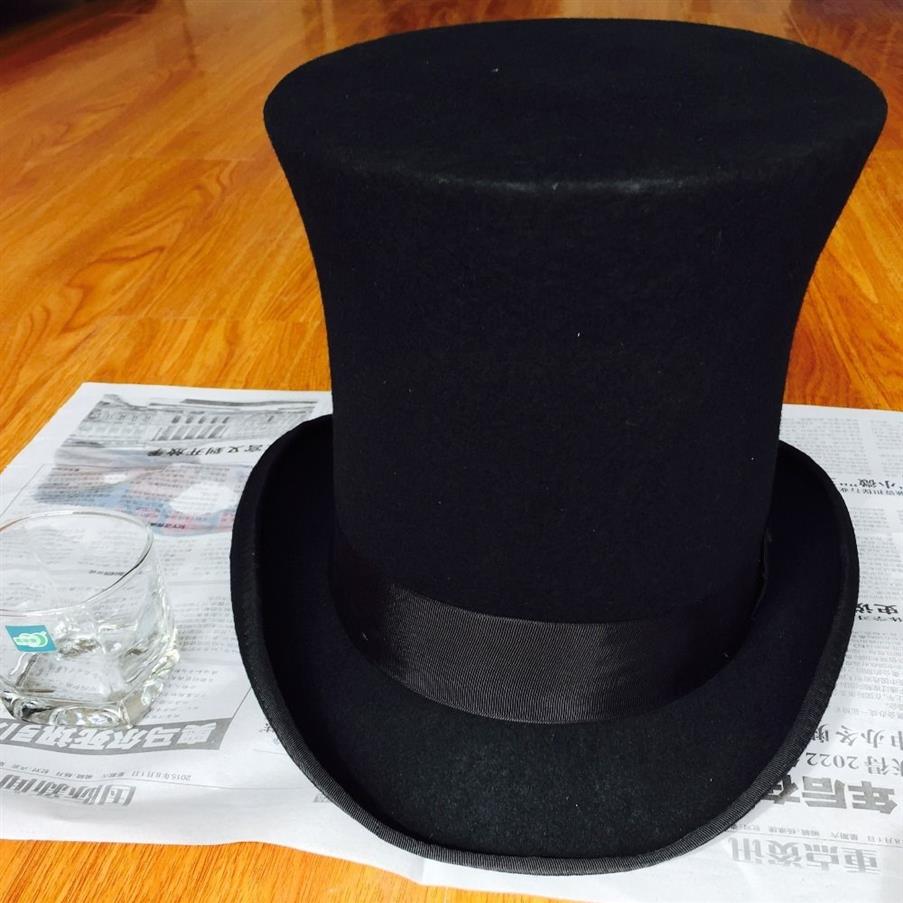 25cm 9 inch Extra hoge hoge hoed Steampunk Mad Hatter Victoriaanse Vintage traditionele wol Fedora modevak goochelaar Topper Hat D190112214
