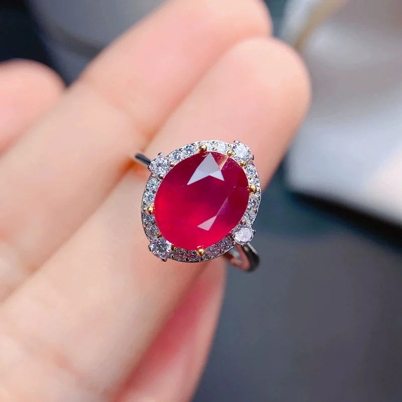 Elegant Ruby Ring for Wedding 8mmx10mm 3ct Natural Heated Ruby Engagement Ring 925 Silver with 3 Layers Gold Plating