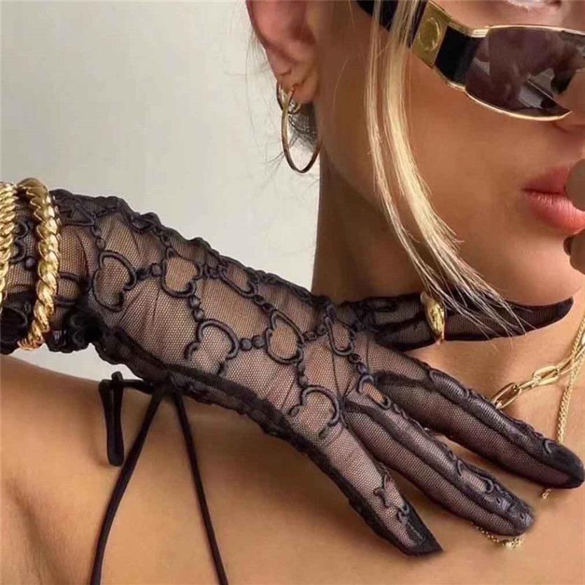 Chic Letter Brodery Lace Gloves Sunscreen Drive Mantens Women Long Mesh Glove With Gift Box257J