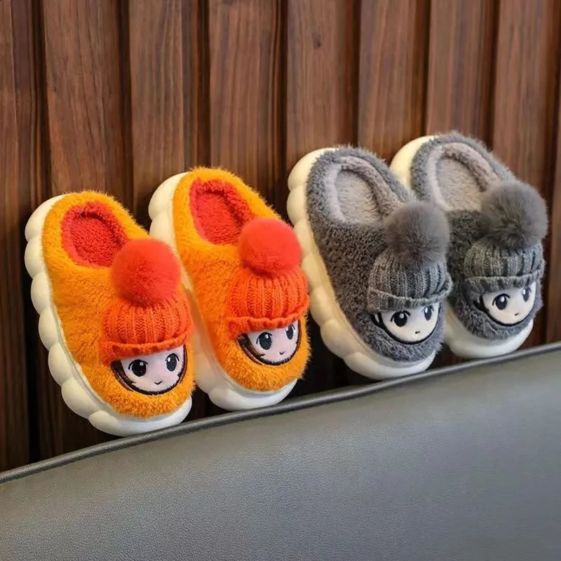 Pantoufle Dessin animé tricoté chapeau sur enfants coton pantoufle famille maison hiver intérieur décontracté antidérapant semelle souple en peluche chaussure bébé fille chaussures 231219