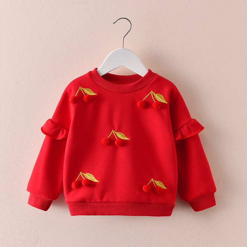 Girls Plus Fleece Hoodie Autumn and Winter New Girls Baby Three-dimensional Pattern Casual Crew-neck Pullover Base Cotton Hoodie