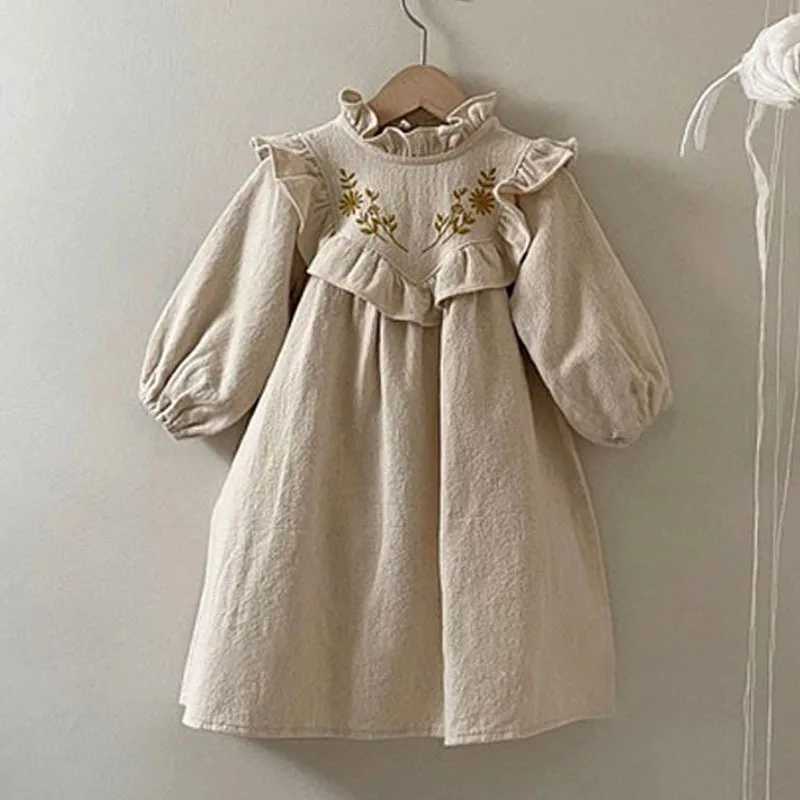 Vestidos de menina Novo estilo coreano Autumn Girls Dresses Bordered Flor Girls Dresses Casual Salia Princesa 2023 Roupas Infantis