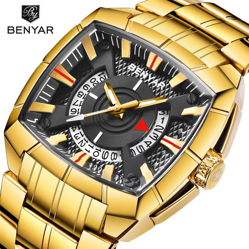 Nouveau BENYAR montres pour hommes montre de Sport militaire hommes d'affaires bande en acier inoxydable 30 M montres à Quartz étanche Relogio Mascul309K