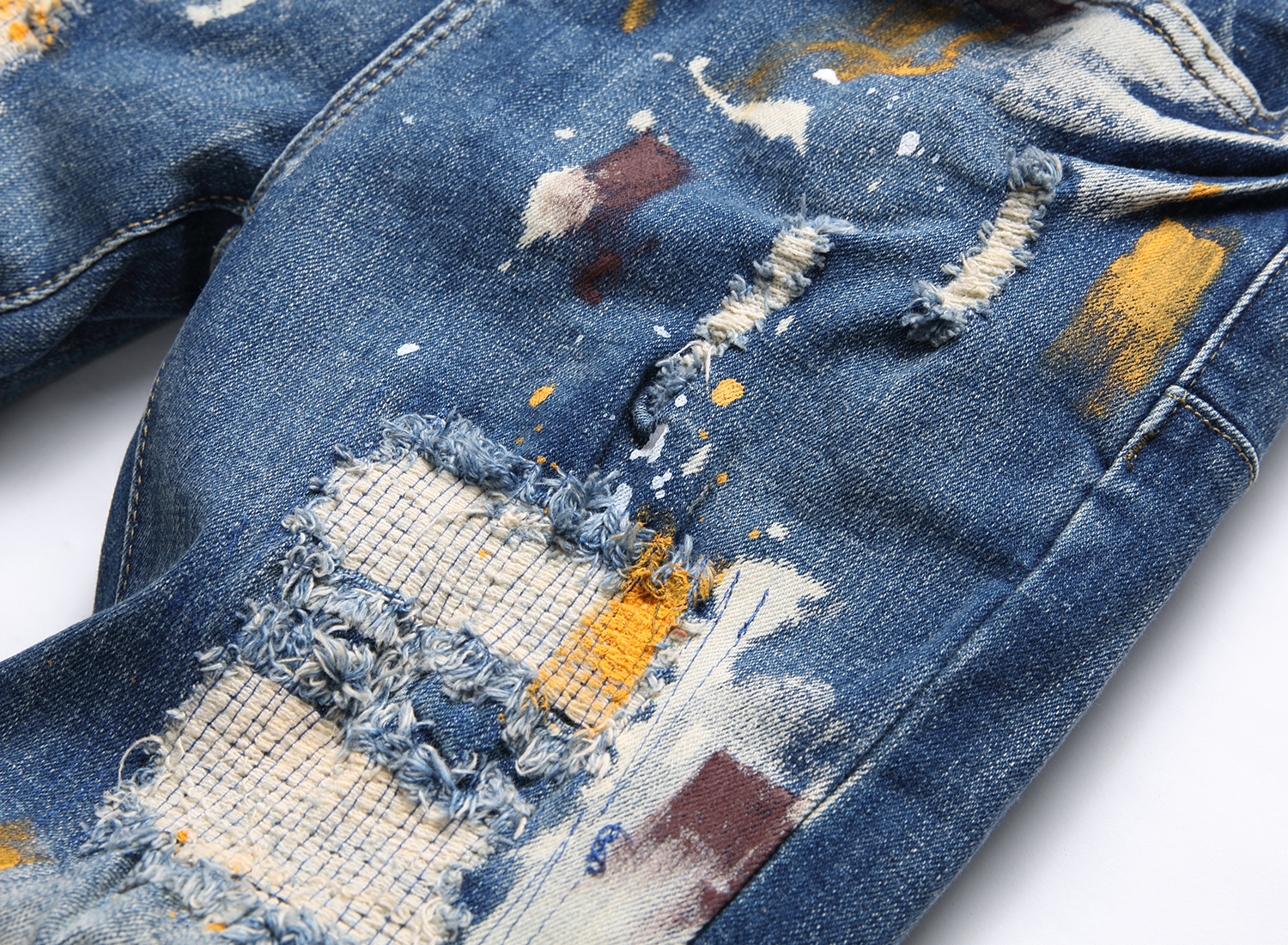 Paarse jeans Designer herenjeans Heren retro patchwork uitlopende broek Wild gestapelde gescheurde lange broek Recht Y2K Baggy gewassen vervaagd voor mannen 3583