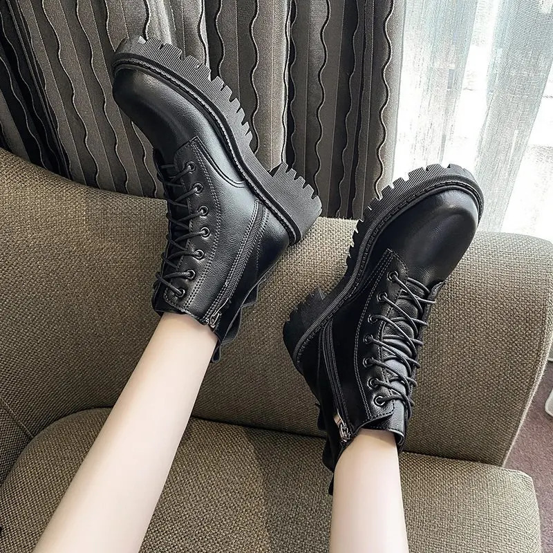 Boots Autumn Boots Women's Shoes Women's Shoes Fashion Round Leather Ankle Boots Winter Stretch Black Boots Comfortable Boots 231219