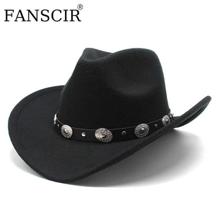 Beanie Crânio Caps Moda Western Cowboy Hat para Homens Lã Feltro Outono Inverno Vintage Aba Larga Fedoras Cowgirl Chapéus Estilo Britânico 245s