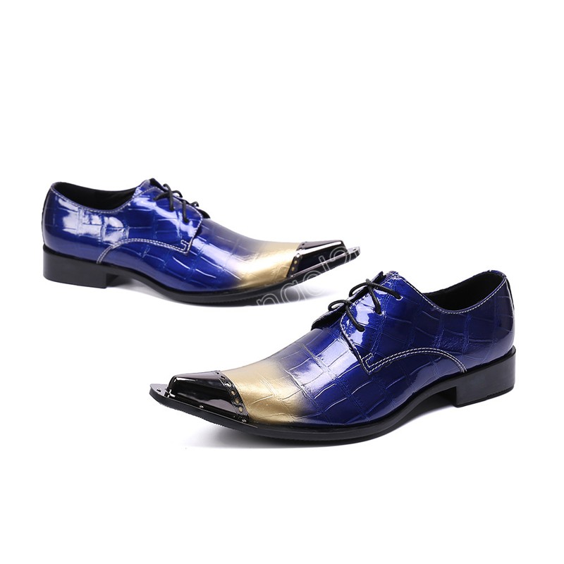 Chaussures à lacets de couleurs mélangées pour hommes, chaussures d'affaires décontractées en cuir verni à bout pointu, chaussures Derby à couture résistantes à l'usure
