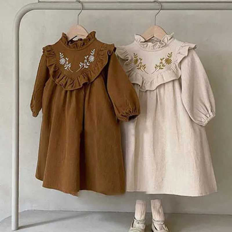 Vestidos de menina Novo estilo coreano Autumn Girls Dresses Bordered Flor Girls Dresses Casual Salia Princesa 2023 Roupas Infantis