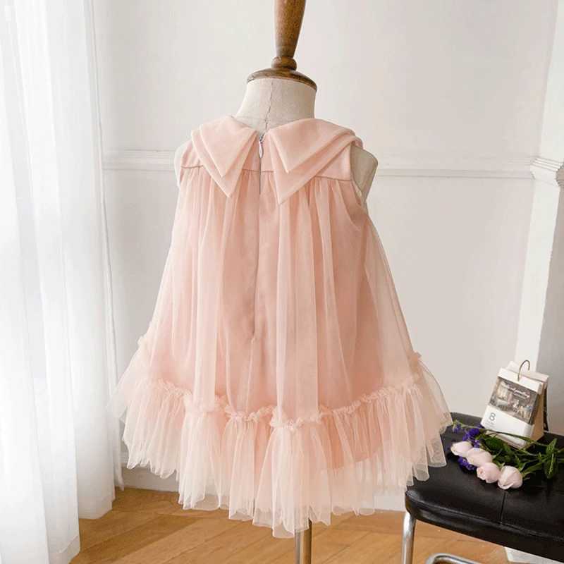 Abiti da ragazza Ragazza Festa di compleanno Principessa Fiocco Tulle Abito rosa Senza maniche Neonato Garza Vestido Abiti da sera Abbigliamento bambini 1-14 anni