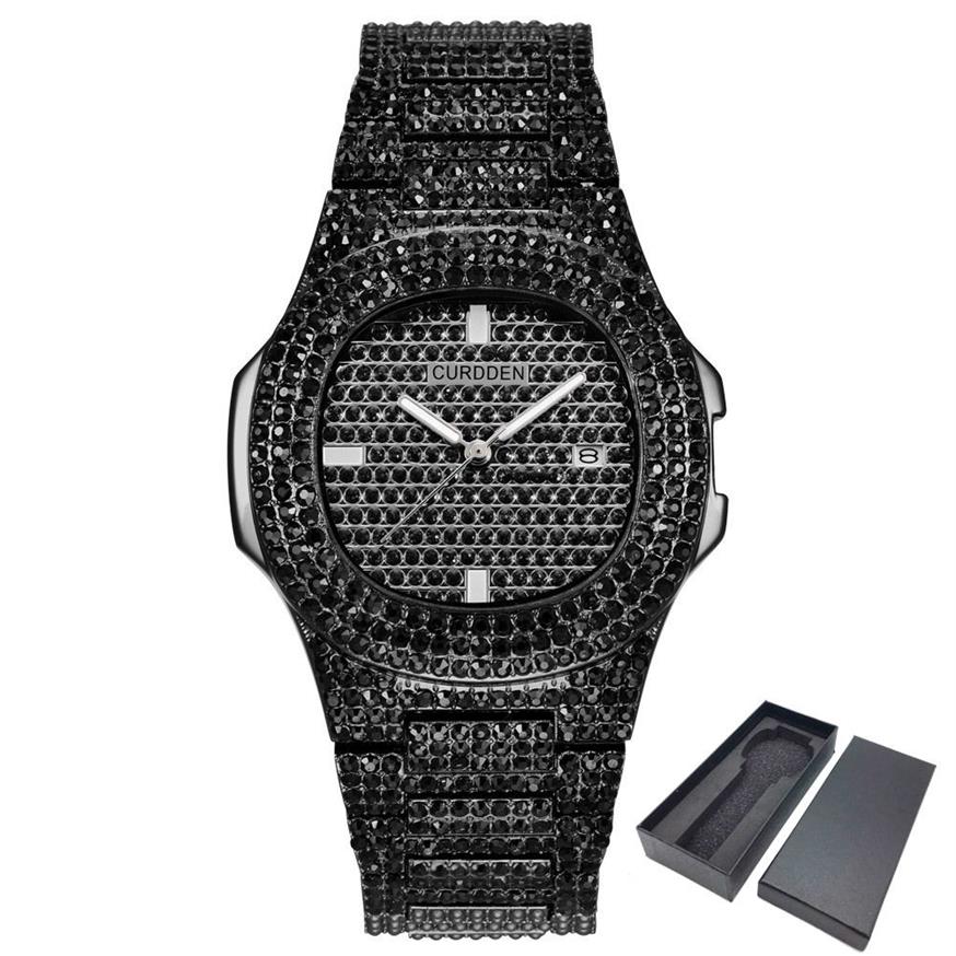 Ice-out bling diamante relógio para homens mulheres hip hop masculino relógios de quartzo banda de aço inoxidável relógio de pulso de negócios homem unissex presente cx2239g