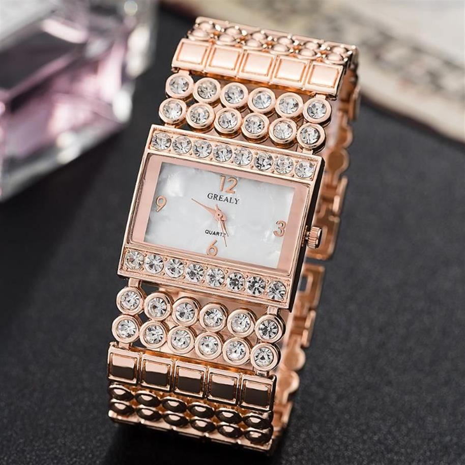 Orologi da polso Orologio da donna con temperamento in Europa e America Bracciale decorativo alla moda a banda larga in lega con conchiglia di diamanti placcati254l