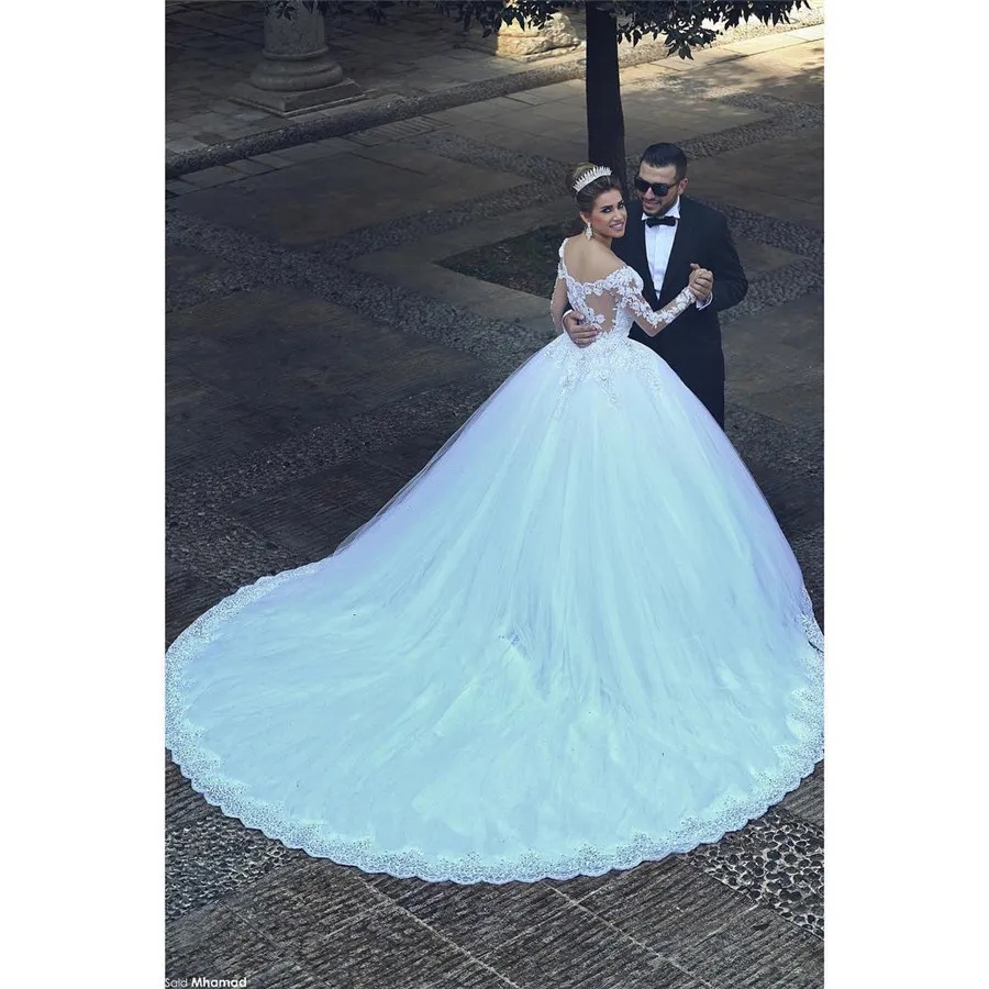 Abiti da sposa Saidmhamad a maniche lunghe in pizzo con applicazioni di cristalli Abiti da sposa Cappella strascico Incredibili nuovi abiti da sposa