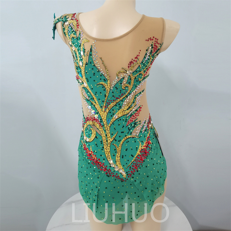 LIUHUO Customize Rhythmic Gymnastics Leotards Girls Women Green Competition Artistics Gymnastics Performance Wear Quality Crystals