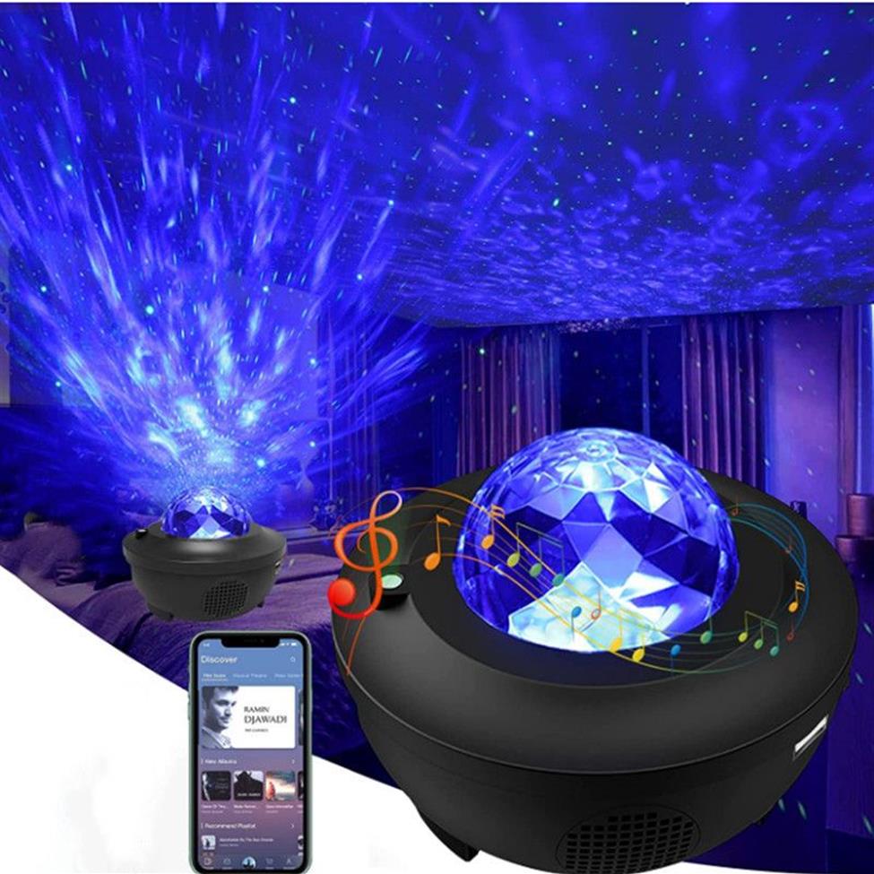 Projecteur de lumière étoile Décoration de fête Projecteurs Aurora Galaxy à intensité variable avec télécommande Bluetooth Haut-parleur de musique Plafond Starli218n