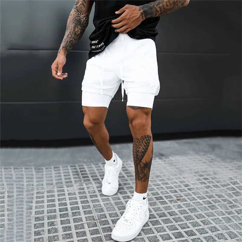 Cuecas 2 em 1 Shorts de corrida Homens 2022 Shorts de ginástica Sport Man 2 em 1 Double-deck Quick Dry Fitness Pants Jogging Pants Sports SweatpantsL231218