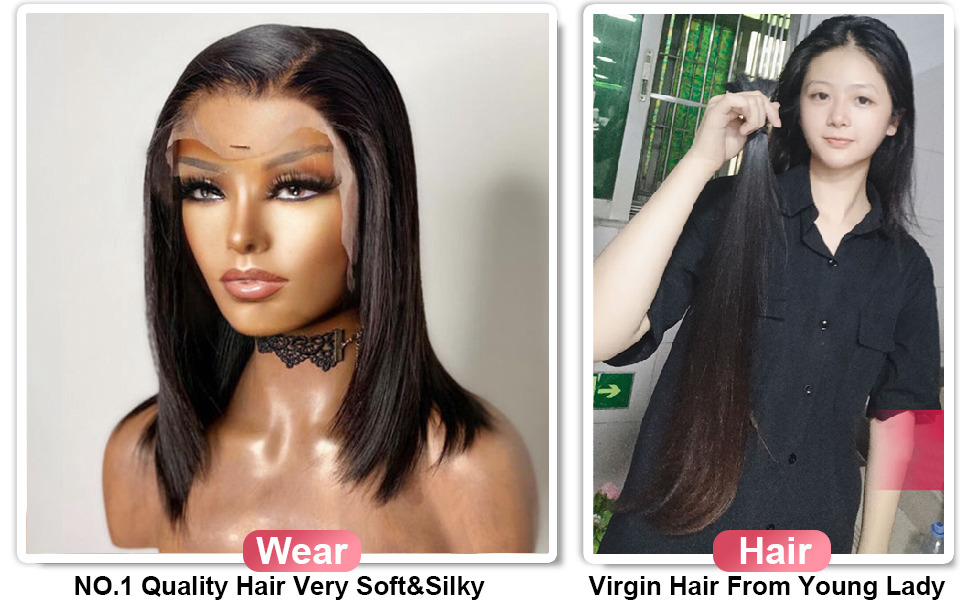 12 Inch HD Lace Bob Wig Human Hair 13X4 Lace Front Wigs peruvian Hair Wig for Black Women Lace Frontal Bob Wigs 180% Density Pre Plucked