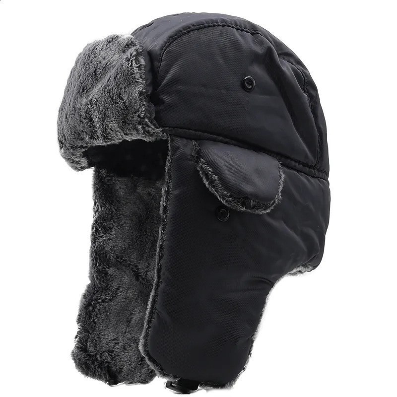 Trapper Chapéus Unissex Homens Mulheres Russo Chapéu Bomber Quente Soldado Orelha Flaps Inverno Ski Sólido Fluffy Faux Fur Cap Headwear Bonnet 231219