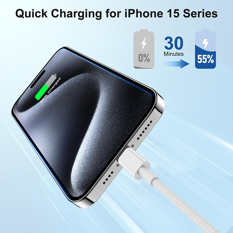 60W USB C till typ C-kabel för iPhone 15 Ny flätad USB-C-sladd med detaljhandelsförpackningar izeso