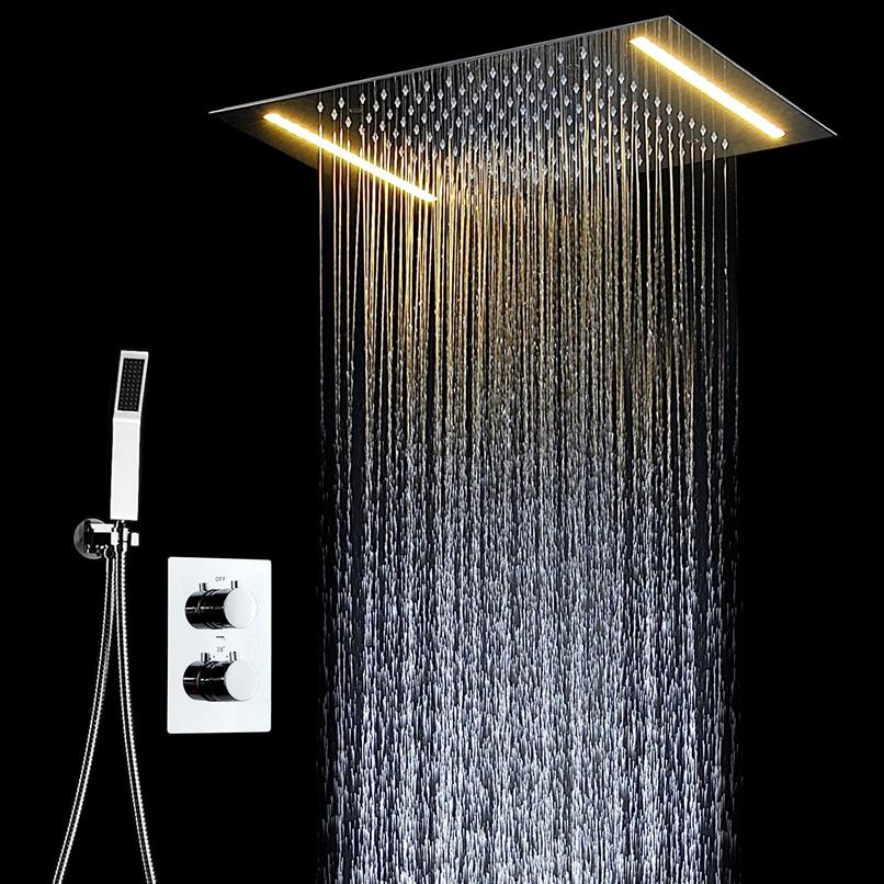 Luci multifunzionali a LED Set doccia bagno Accessori Rubinetto Pannello Rubinetto e miscelatore acqua fredda LED Soffione a soffitto Rainfall Wa214O