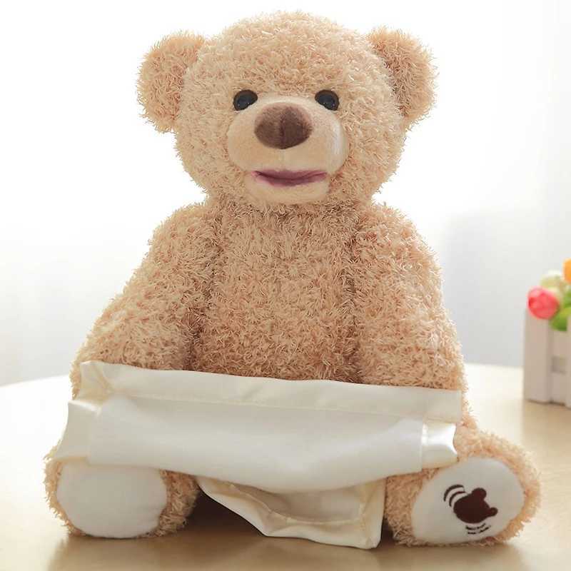 Bonecas de pelúcia urso bonito esconder jogar procurar brinquedo de pelúcia animal falando música tímido urso elétrico musical peekaboo ursos 33cm aniversário natal presentel231218