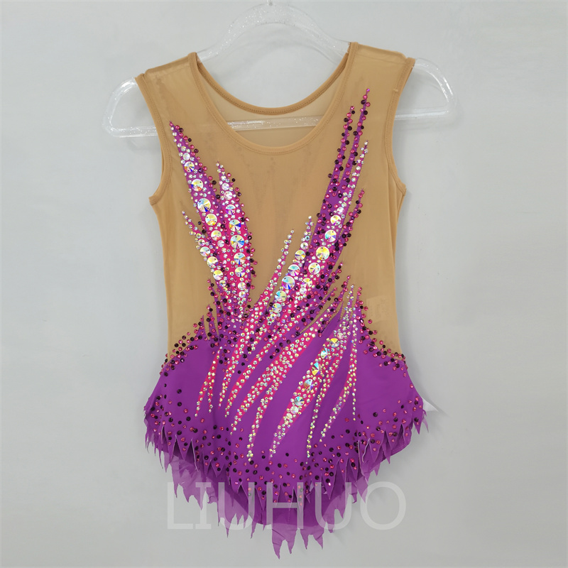 Liuhuo Rhythmic Gymnastics Leotards Girls Women Purple Competition Artistics Gymnastics Performance Wear Quality Crystals