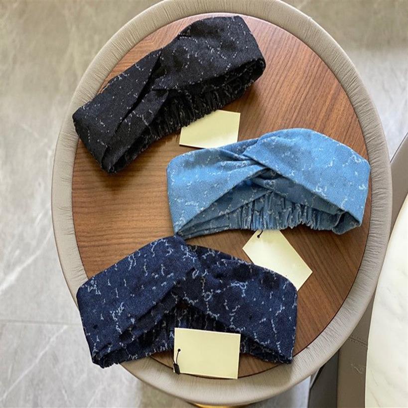 Designer Denim hoofdbanden haarbanden voor dames Mode Dames Volledige letter bedrukt Feest Buitensporten Yoga Headwrap cadeau Accessori252A