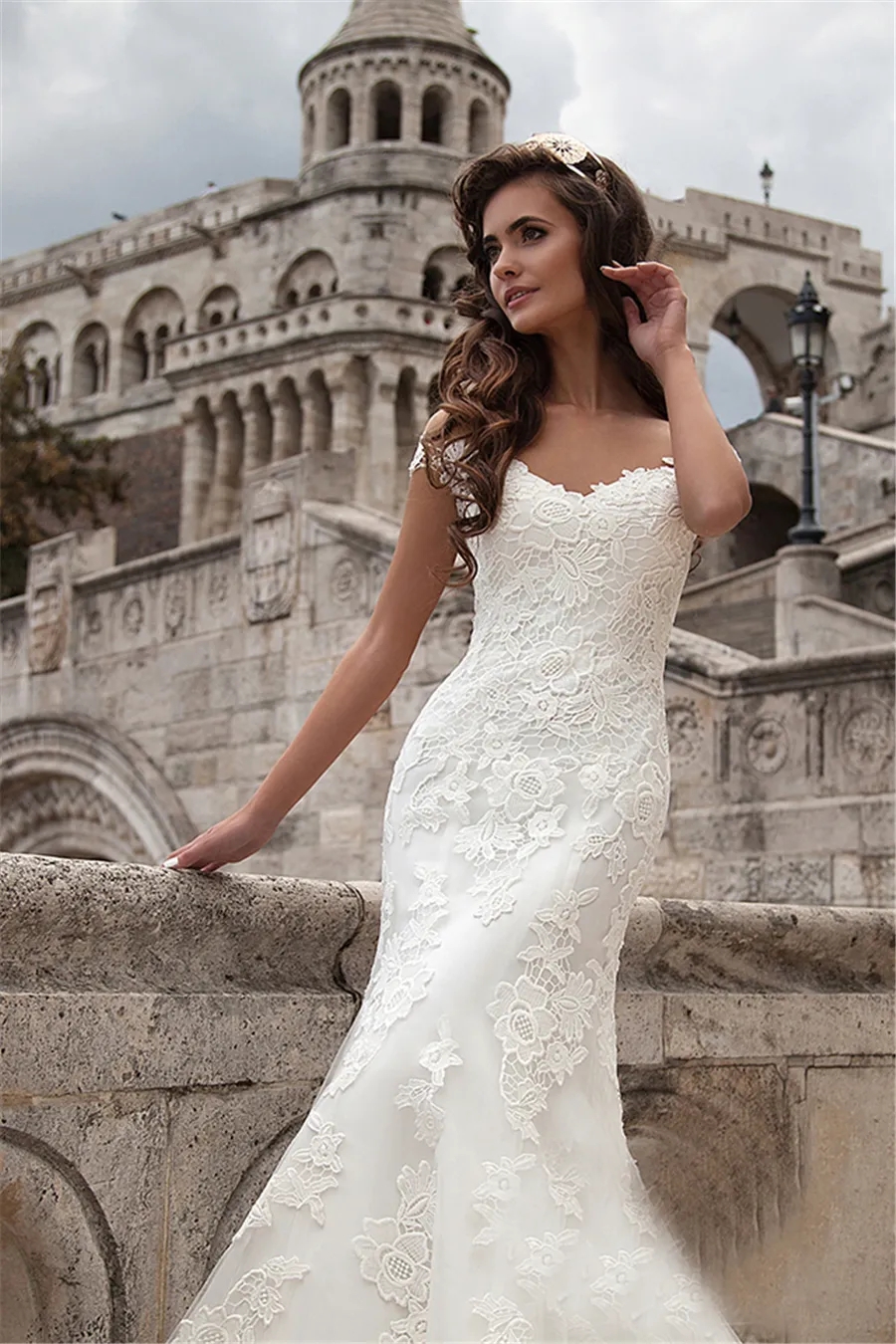 Weg von der Schulter Meerjungfrau Spitze Sexy Hochzeit Kleid vestido de noiva praia Illusion Zurück Strand Brautkleid Taste Zurück