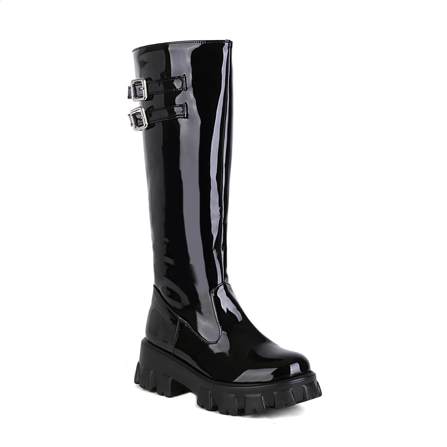 Botas Plataforma Botas hasta la rodilla para mujer Otoño Invierno Botas largas de charol Botas de moto impermeables para mujer Zapatos de mujer rojos blancos 231219