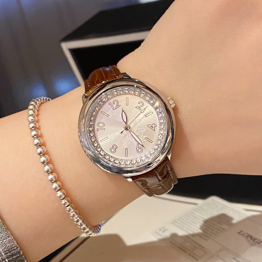 Montres-bracelets de marque complète pour femmes et filles, cadran floral en diamant, bracelet en cuir, Quartz de luxe avec Logo CC horloge CHA 87