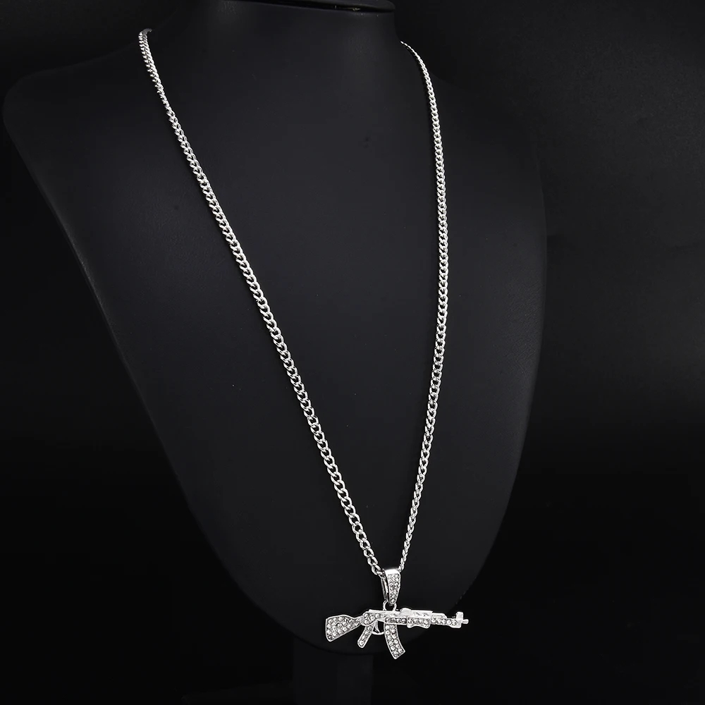 Mode kettingen pistool hanger kristal strass ketting mannen punk sieraden