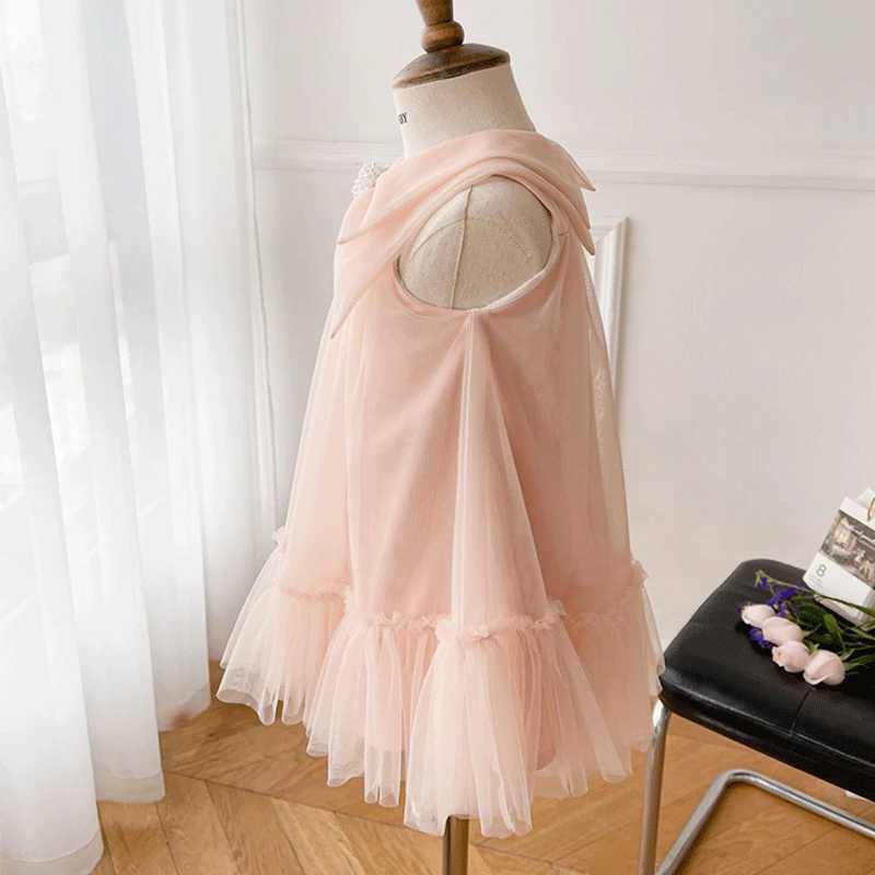 Abiti da ragazza Ragazza Festa di compleanno Principessa Fiocco Tulle Abito rosa Senza maniche Neonato Garza Vestido Abiti da sera Abbigliamento bambini 1-14 anni