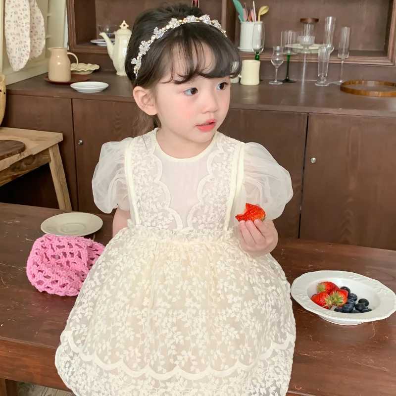 Robes de fille enfants Beige brodé robe en tulle filles dentelle princesse bébé robe de bal robes à bulles enfants fête d'anniversaire