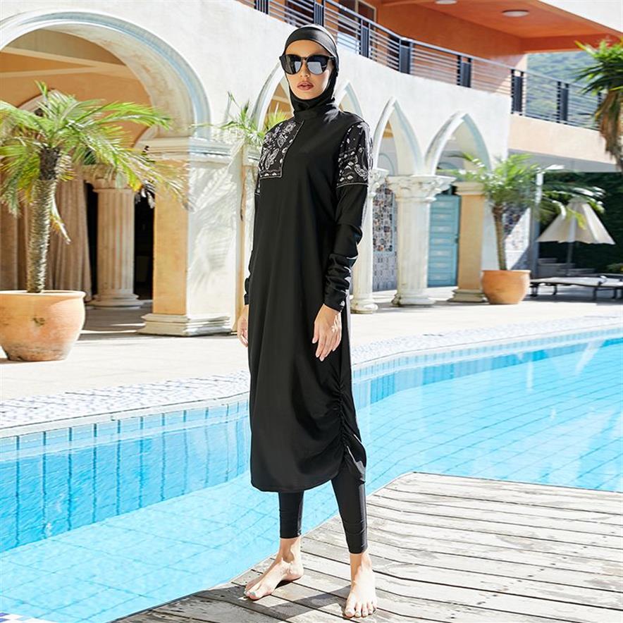 Hijab Arrivo Elegante Costume da bagno musulmano 3 pezzi Abito lungo Costume da bagno Muslimah Costume da bagno islamico 2209239261578285U