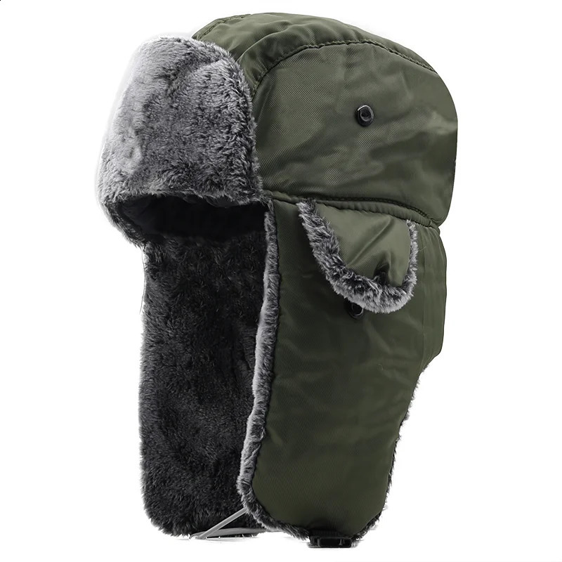 Trapper Chapéus Unissex Homens Mulheres Russo Chapéu Bomber Quente Soldado Orelha Flaps Inverno Ski Sólido Fluffy Faux Fur Cap Headwear Bonnet 231219