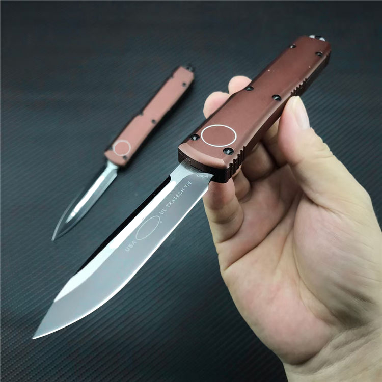 Brown MICRO TECH UT OTF AUTO Knife 3.464" D2 Steel Blade,Aviation aluminum Handles,Camping Outdoor Tactical Knives EDC Pocket Knifes UT85 BM 3300 3400 4600