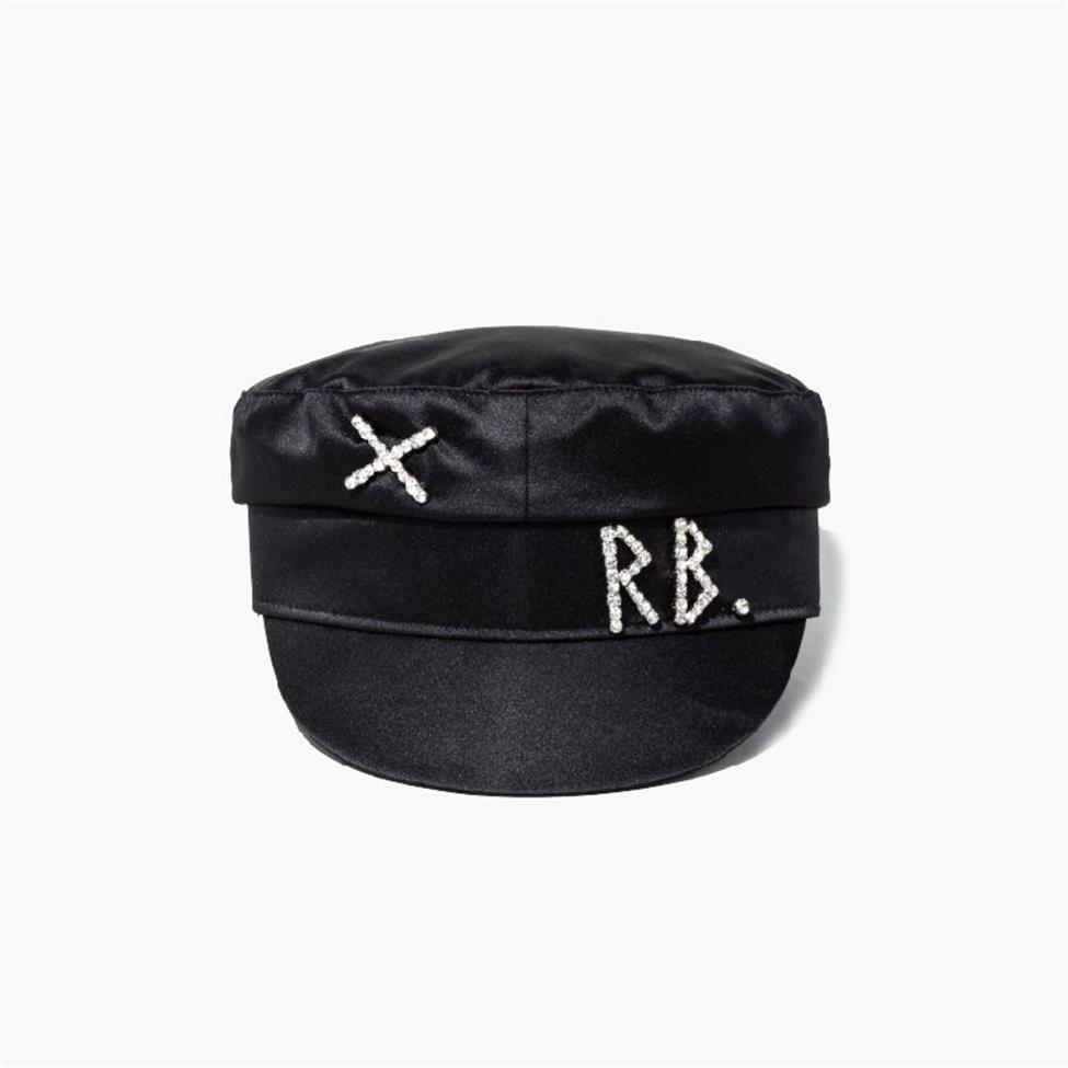 Простая шляпа RB со стразами для женщин и мужчин, уличная мода, стильные шапки газетчика, черные береты с плоским верхом, Caps202u
