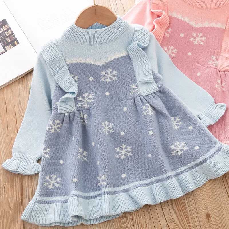 Flickans klänningar Ny prinsessa stickad klänning 2021 Autumn Girl Dress Children Winter Long Sleeve Christmas Party Dresses Kids Girls Clothes 1 Years