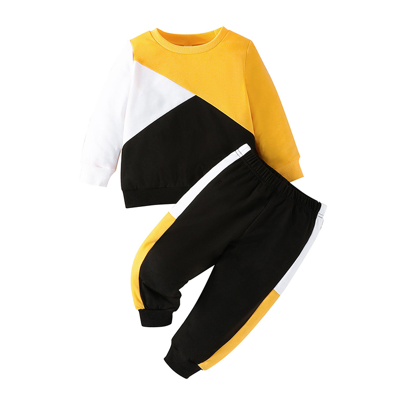 Moda Toddle Bebê Meninos Conjuntos de Roupas de Algodão 1-4T Crianças Color Blocking Designer Sweater Suit 2 Pçs