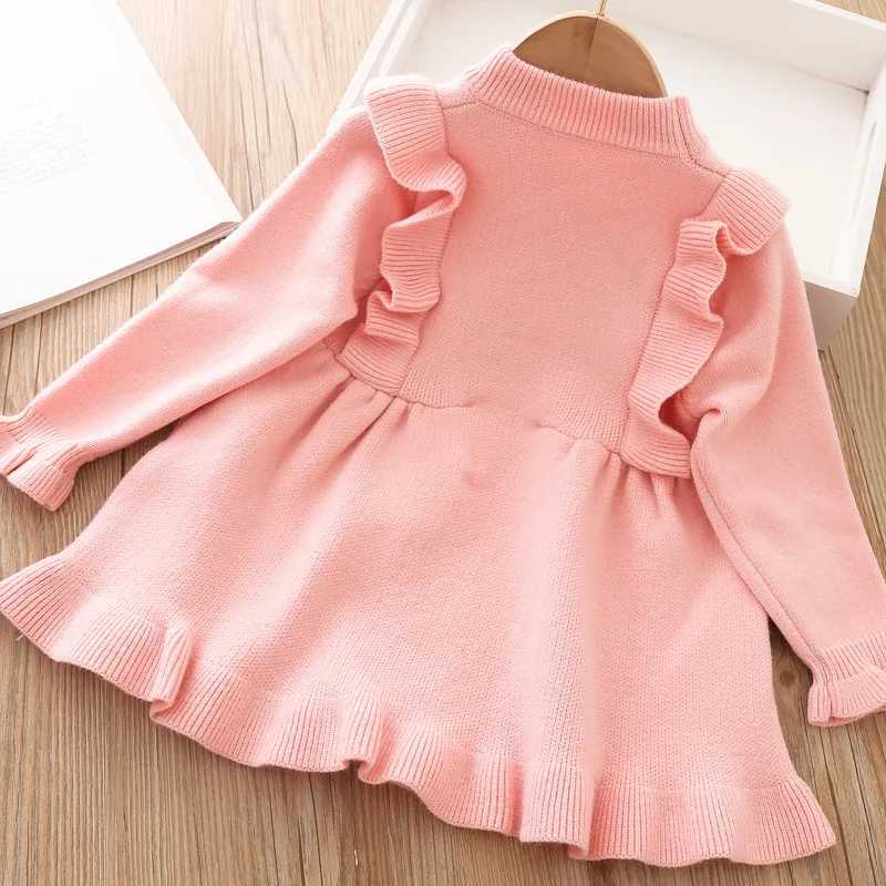 Flickans klänningar Ny prinsessa stickad klänning 2021 Autumn Girl Dress Children Winter Long Sleeve Christmas Party Dresses Kids Girls Clothes 1 Years