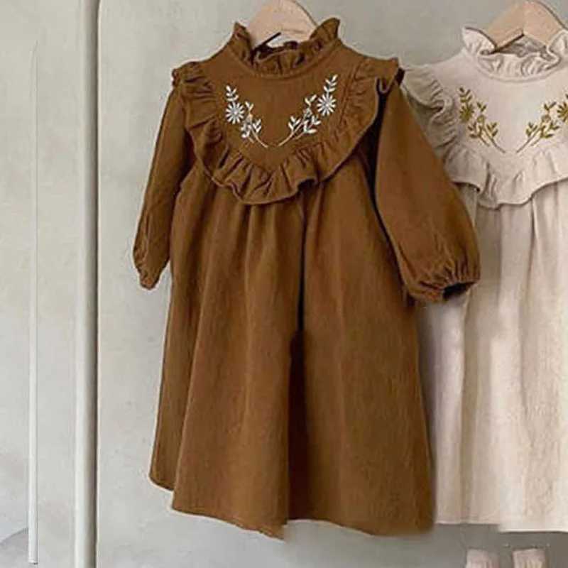 Vestidos de menina Novo estilo coreano Autumn Girls Dresses Bordered Flor Girls Dresses Casual Salia Princesa 2023 Roupas Infantis