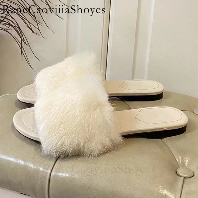 Slippers Selling Candy Colored Flat Slippers Woman Rabbit Hair Walk Show Slides Female Fur Outdoors Comfort Mules Shoes Women 231219