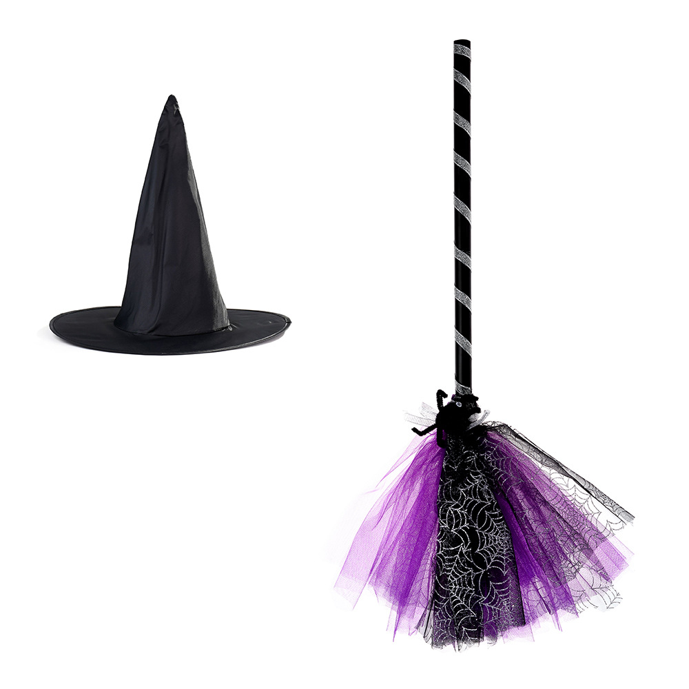 Halloween-Feiertagsparty-Dekoration, exquisites magisches Hexenhut-Zauberbesen-Halloween-Dekorationsspielset