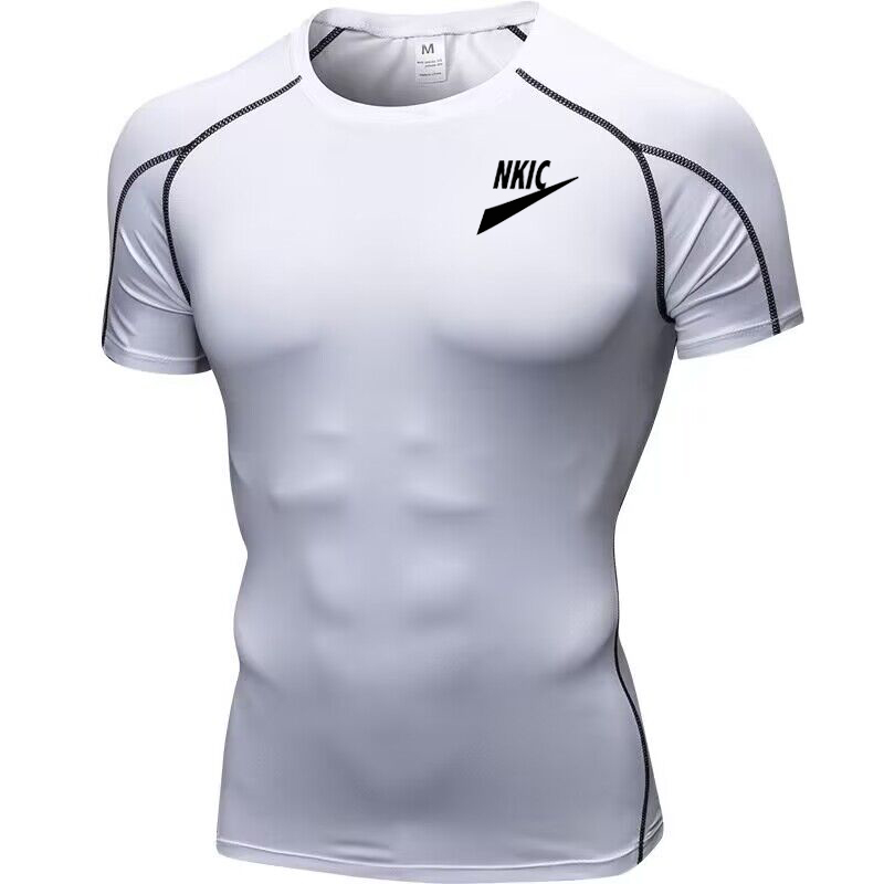 Спортивная черная футболка с фирменным принтом, мужские быстросохнущие спортивные футболки с короткими рукавами, компрессионная рубашка для тренажерного зала, фитнеса, тренировочная футболка для бега