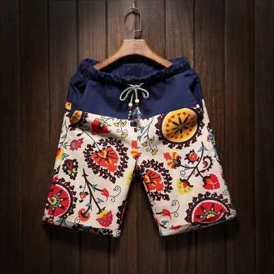 Mäns shorts 2023 Sommarn New Men's Bermuda Shorts Lose bekväm rak blommor Hawaiian Comfort Linen Shorts Men Brandl231218