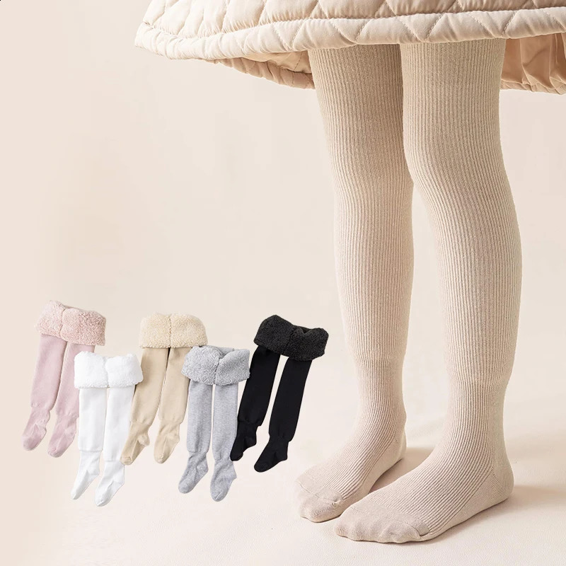 Leggings Collant Bambina collant spesso Inverno più pile Leggings bambini gessati tinta unita Collant termico baby cloud 231218