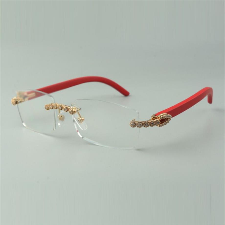 Designer-Bouquet-Diamantbrille, Rahmen 3524012 mit roten Holzbügeln und 56-mm-Linse256T