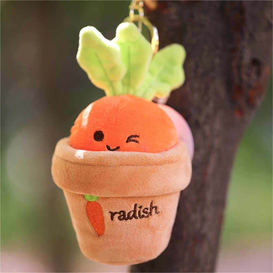 Jouets en peluche de radis en pot de prairie de dessin animé, poupées de carottes, porte-clés