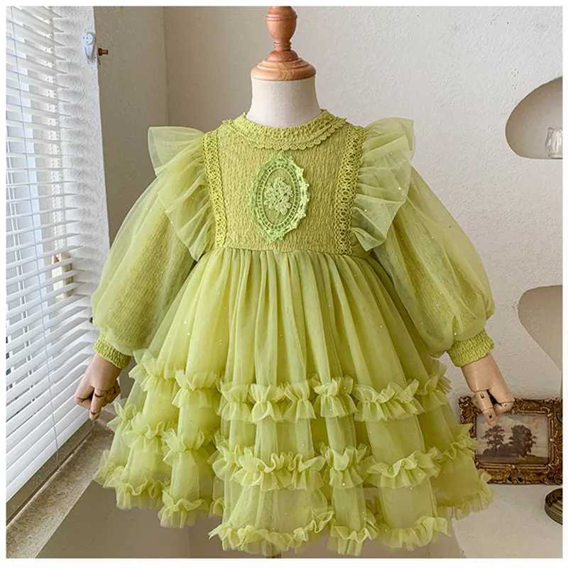 Girl's Dresses Girls Dresses Autumn New Children's Clothing Net Yarn Lantern-Sleeved Dress Sweet Girls Clothes Ball Gown 2-7Y